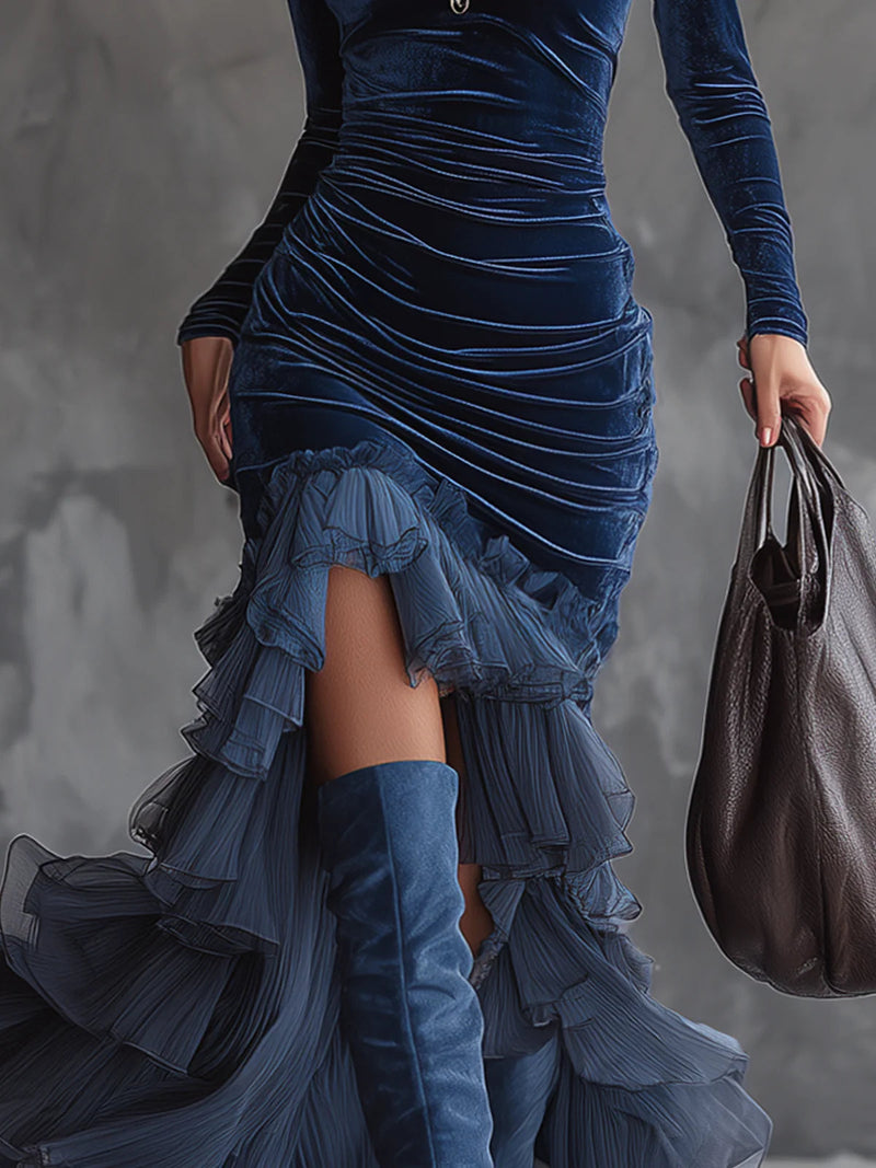 Fiana - Velvet Maxi Dress With Stylish Pleats