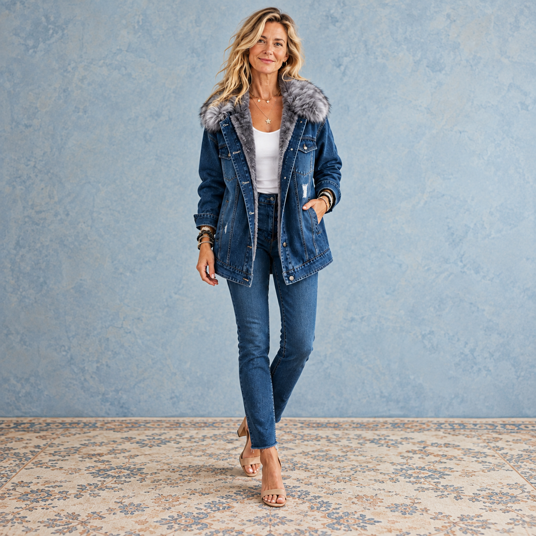 Ottiioria - Denim Jacket With Fur Collar