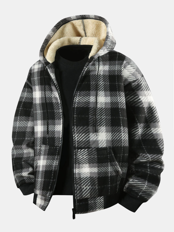 Ciaran - Teddy Lined Flannel Zip Hooded Coat