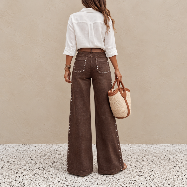 Helelle - Wide Leg Pants with Studs