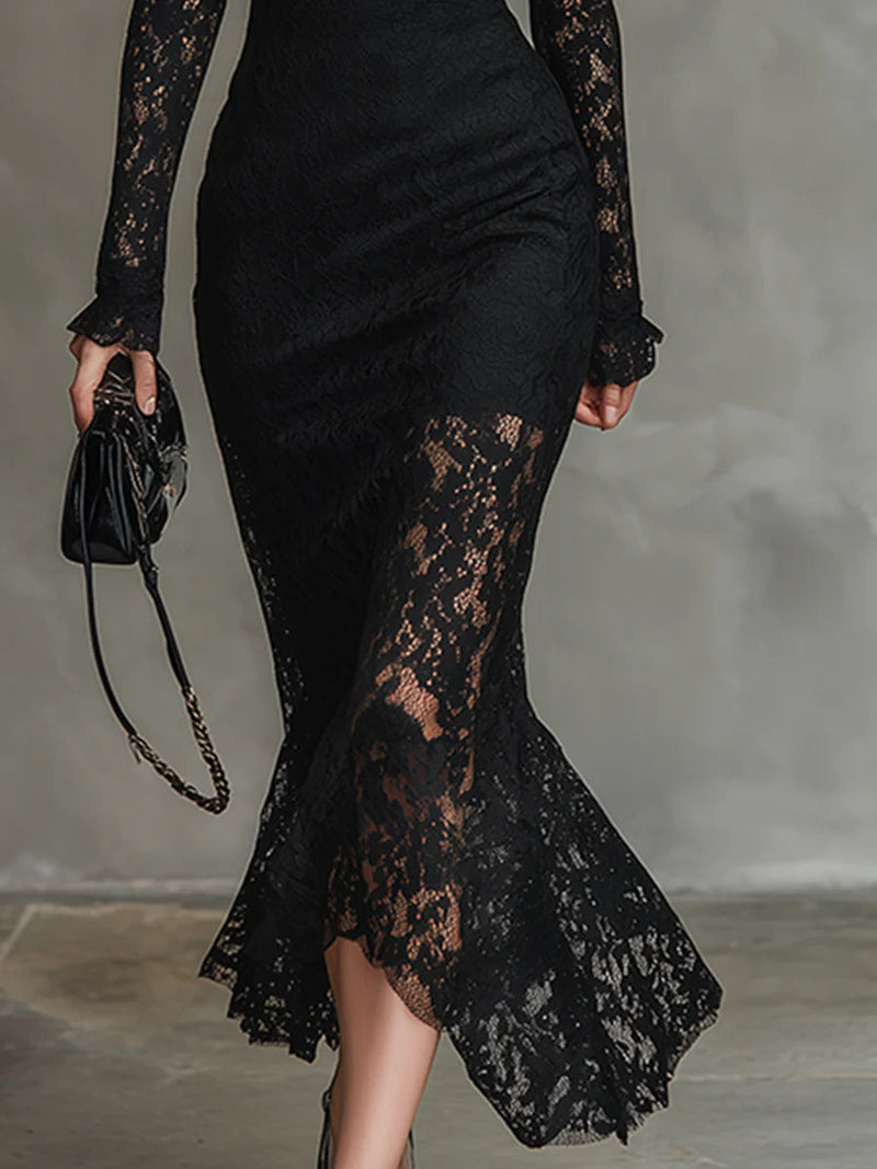 Yalissa - Long Sleeves Lace Maxi Dress