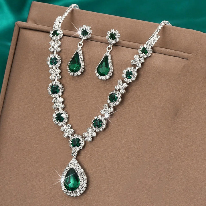 Kaylee - Crystal Droplet Necklace with Earrings Set