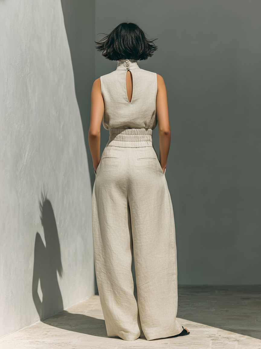 Vlatka - Sleeveless Blouse And Wide Leg Pants Set