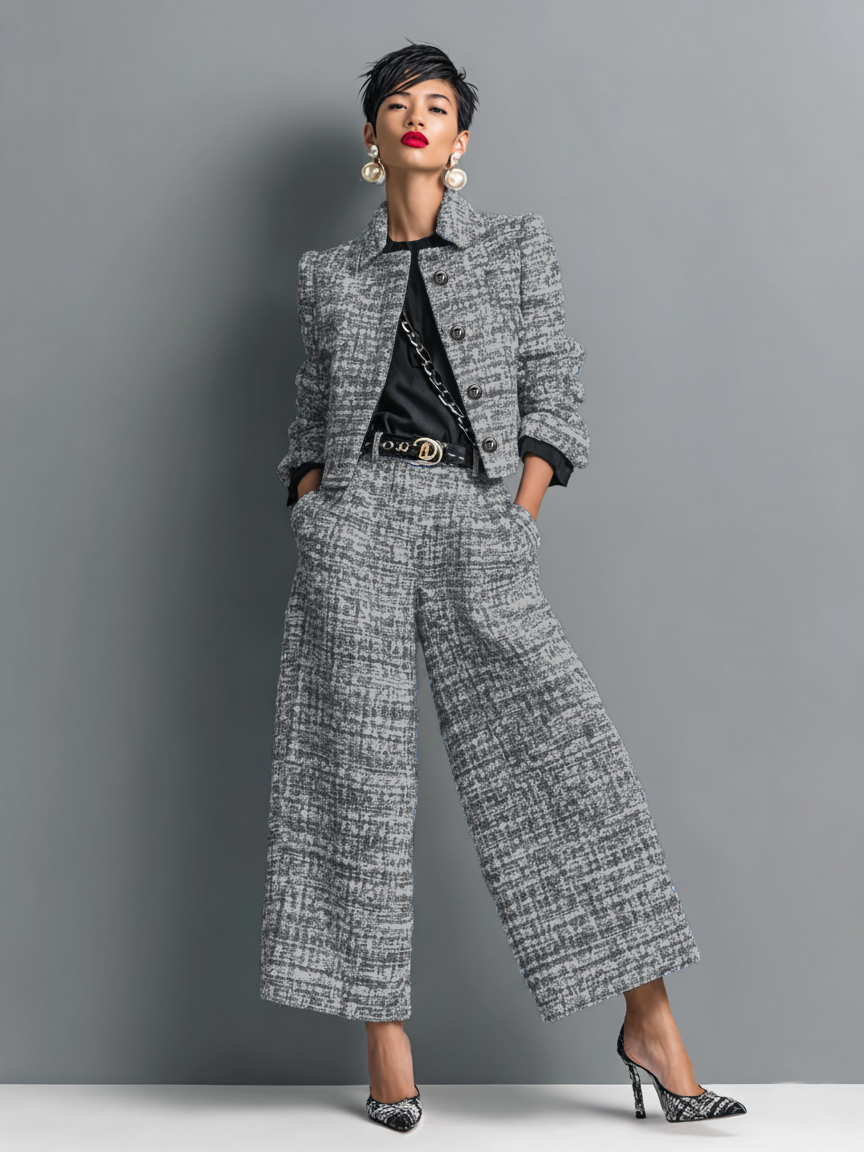Elenea - Stylish Long Sleeved Jacket And Casual Pant
