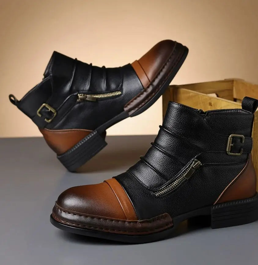 Katriosa - Two-Tone Leather Ankle Boots