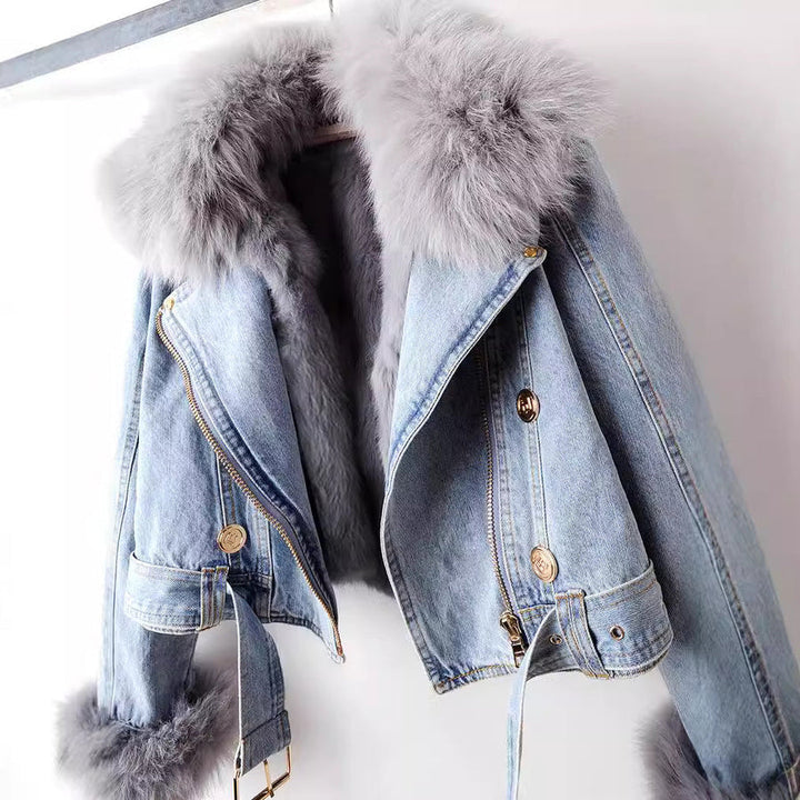 Phylicia - Elegant Faux Fur Denim Jacket