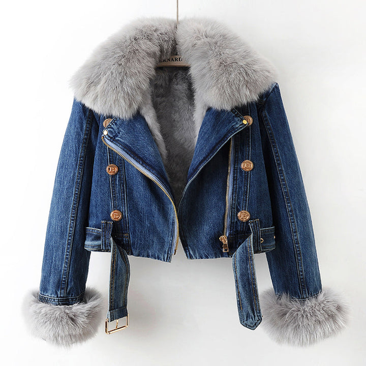 Phylicia - Elegant Faux Fur Denim Jacket