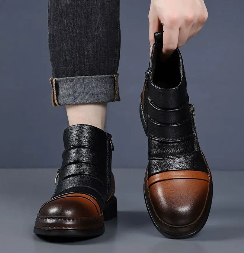 Katriosa - Two-Tone Leather Ankle Boots