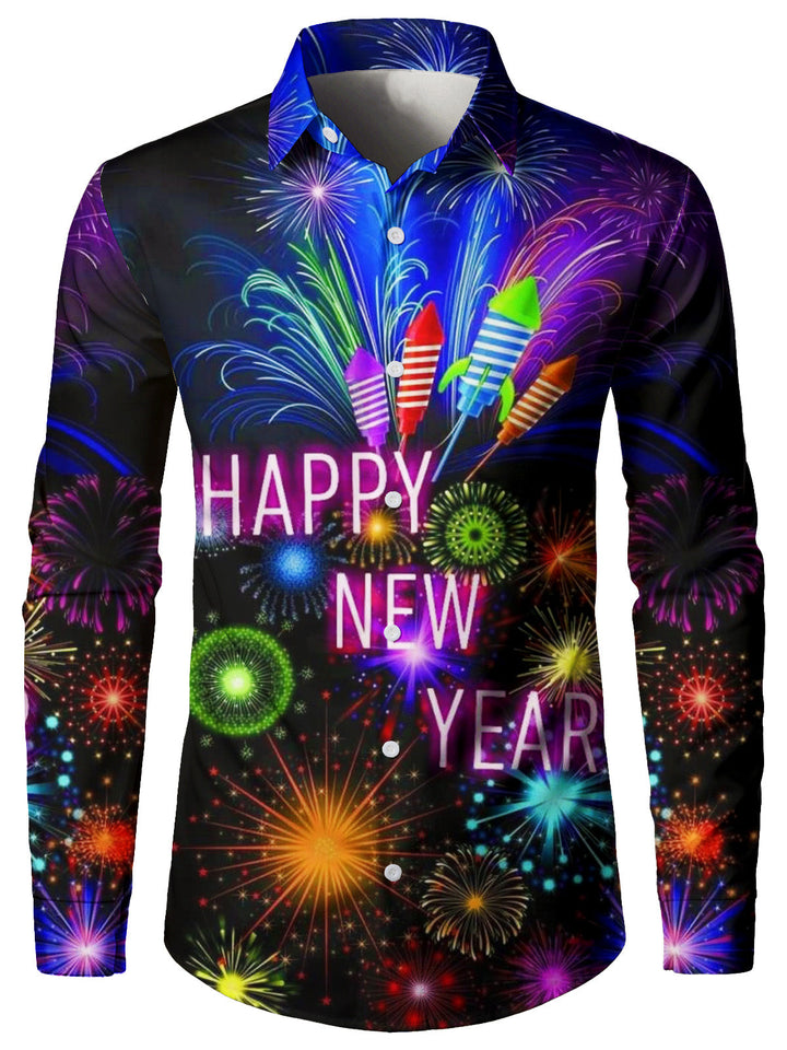 Mateo - Men's Happy New Year Fireworks Long Sleeve Shirt