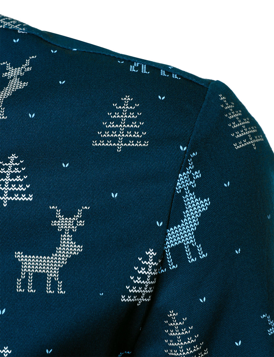 Rowan - Men's Christmas Tree Moose Print Breathable Navy Blue Long Sleeve Shirt