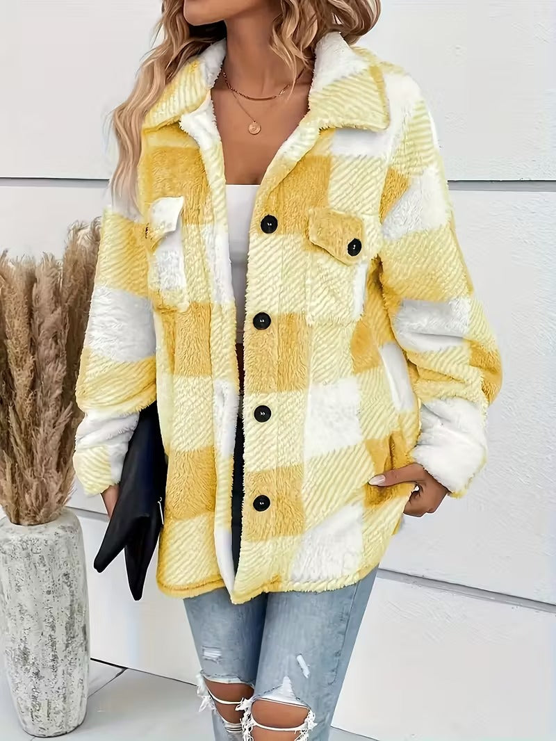 Sabria - Plaid Fleece Button Up Jacket
