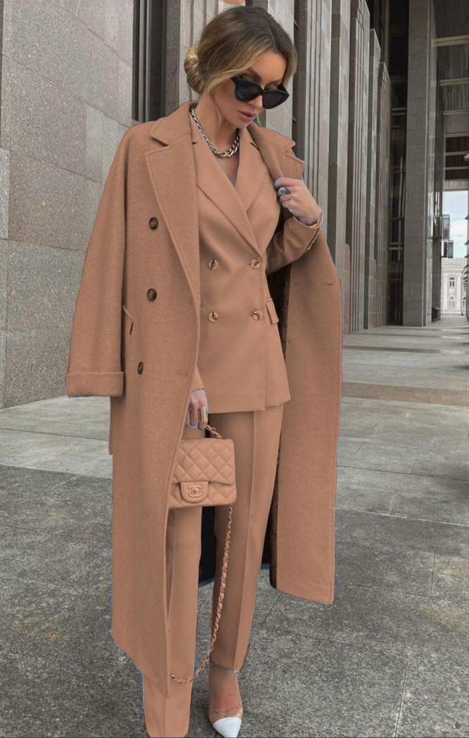 Ofelya - Elegant Double Breasted Suit Set With Long Coat