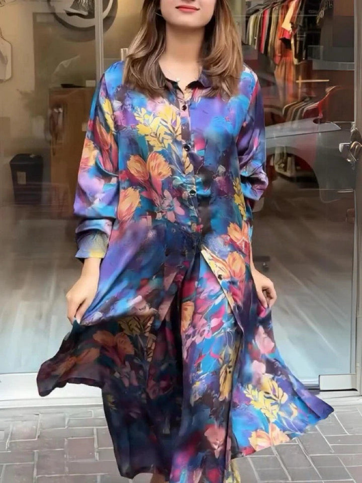 Quenira - Flowing Shirt Dress 2 Piece Set
