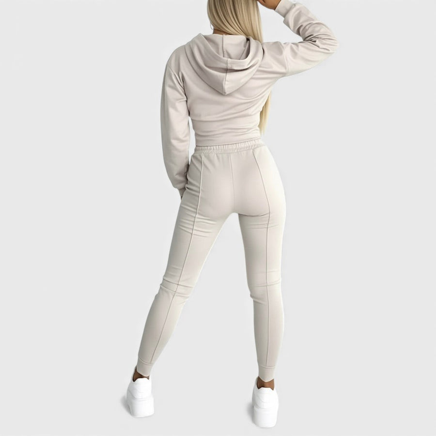 Maayan - Casual Long Sleeve Hoodie And Trouser Two-Piece Set