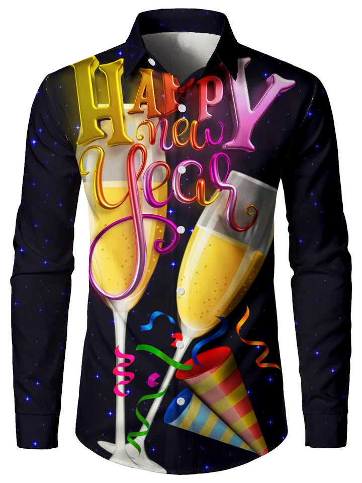 Jabriel - Men's Funny New Year's Eve Long Sleeve Christmas Cocktail Shirt