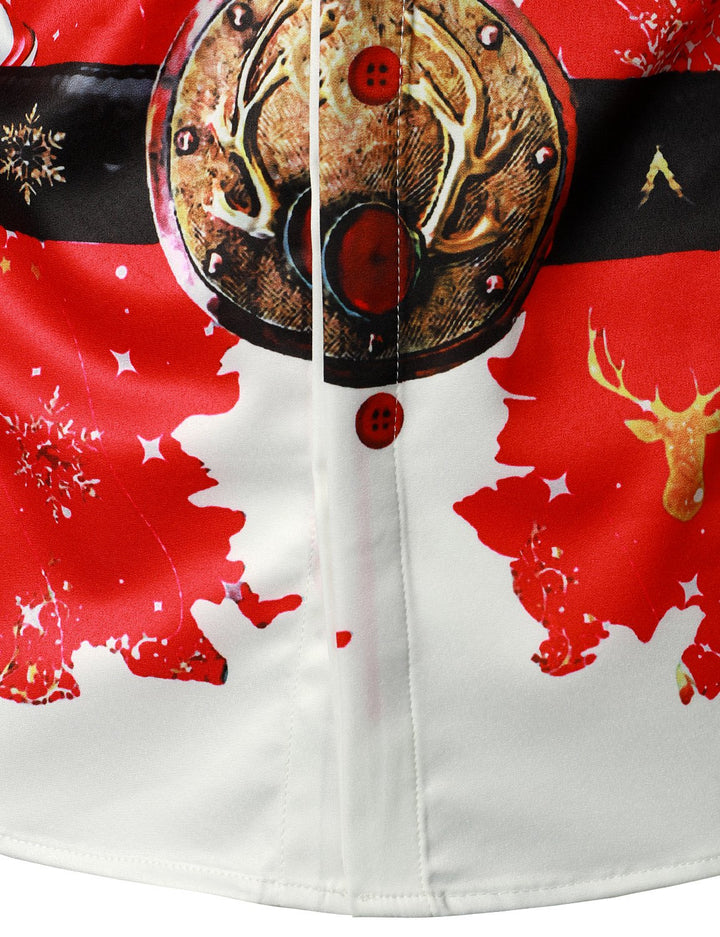 Beau - Men's Christmas-Inspired Top red fun outfit Holiday Button-Down Long-Sleeved Shirt