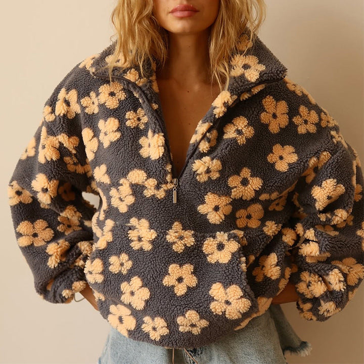 Mirais-Floral Print Fleece Sweater