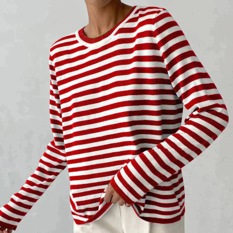 Danonula - Elegant Long Sleeve Sweater With Strape Pattern