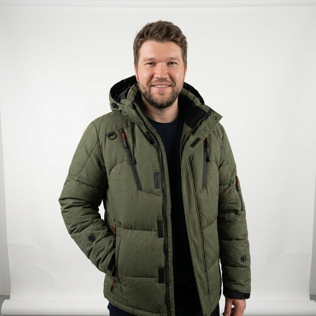 Peneolia - Puffer Jacket With Hood and Zippered Pockets