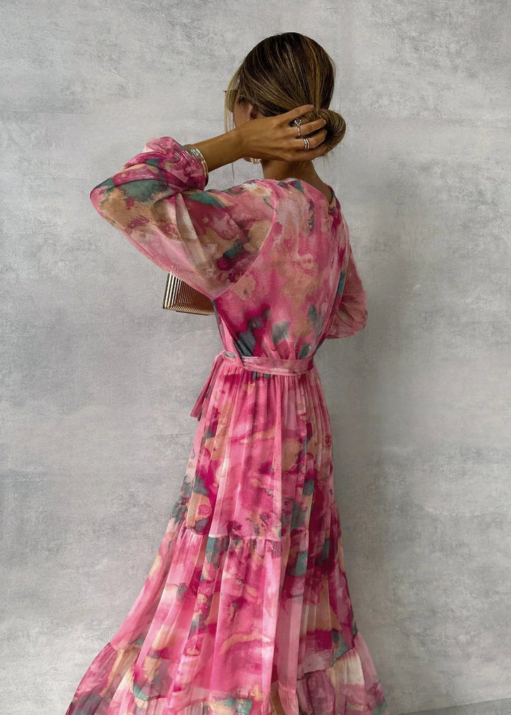 Jenina - Elegant Floral Print Wrap Dress