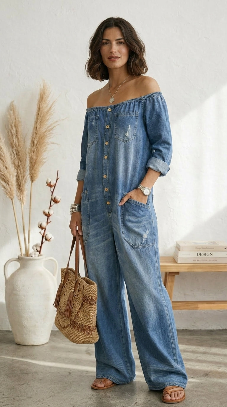 Seleeja - Vintage Cotton Denim Jumpsuit