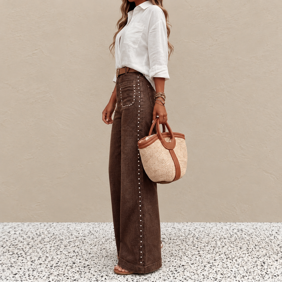 Helelle - Wide Leg Pants with Studs