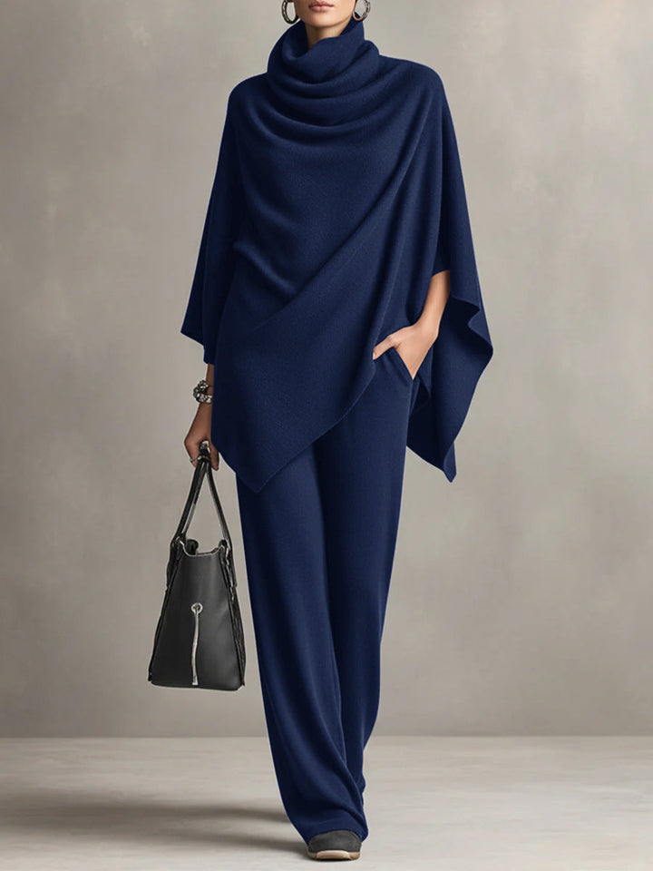 Laleh - Urban Casual Turtleneck Poncho And Pants Set