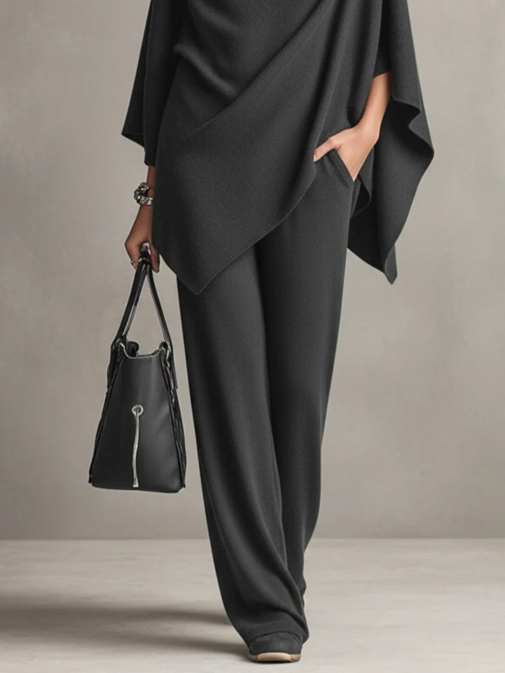 Laleh - Urban Casual Turtleneck Poncho And Pants Set