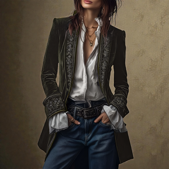 Naeva - Soft Elegance Long-Sleeved Velvet Jacket