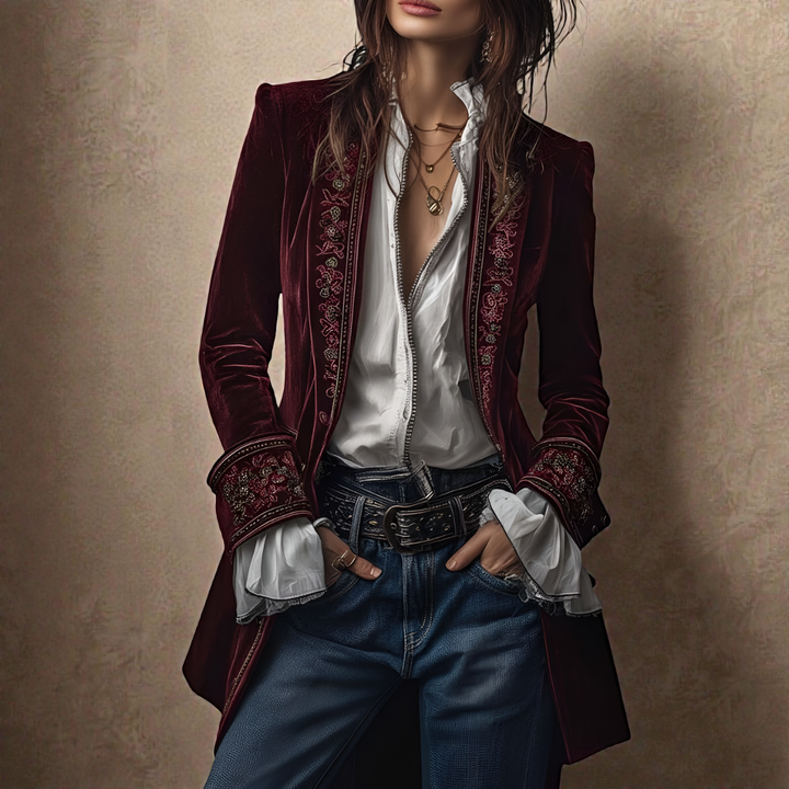 Naeva - Soft Elegance Long-Sleeved Velvet Jacket