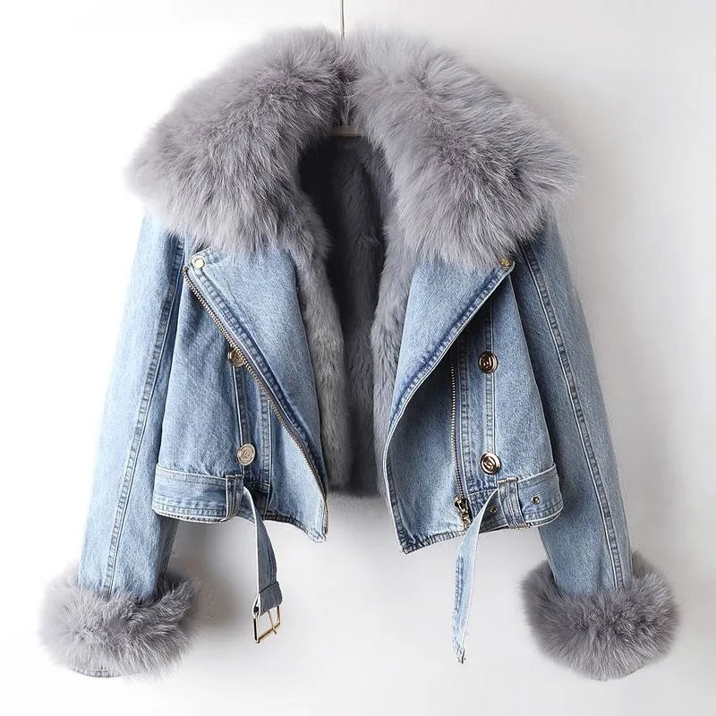 Phylicia - Elegant Faux Fur Denim Jacket