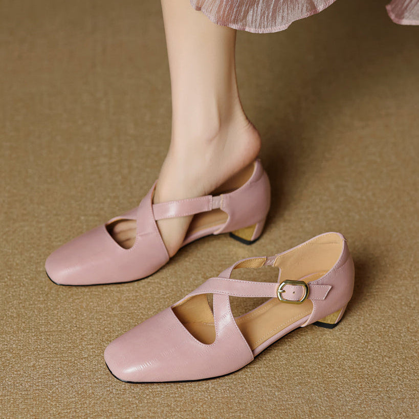 Malena - Leather Cross Strap Shoes