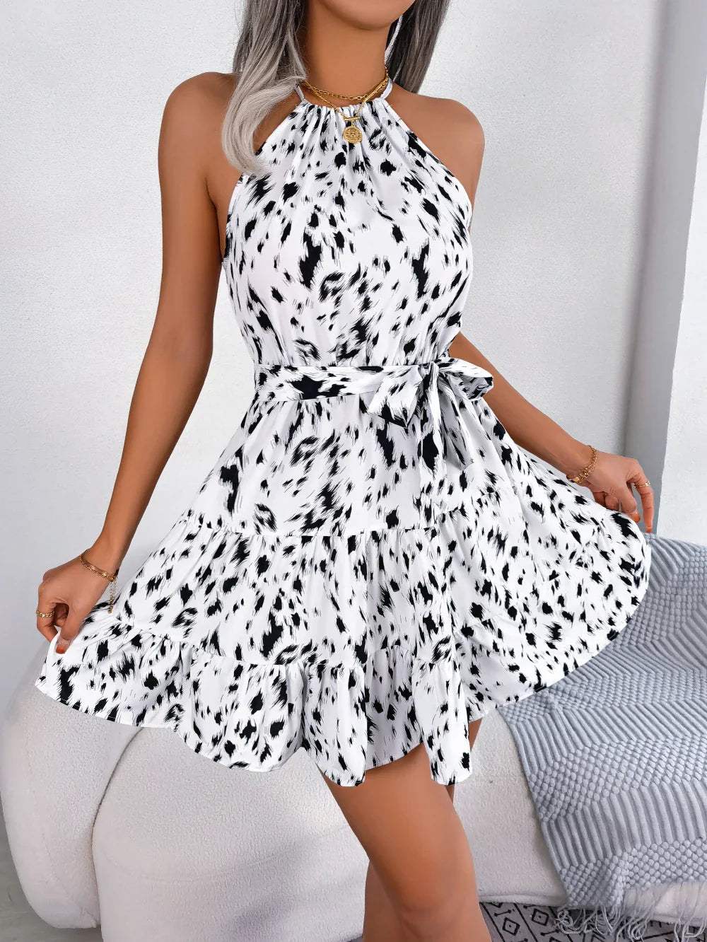 Haizea - Playful Mini Summer Dress With Halter Neck