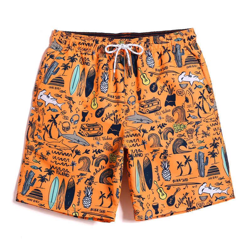 Tobey - Beach Shorts With Tropical Print