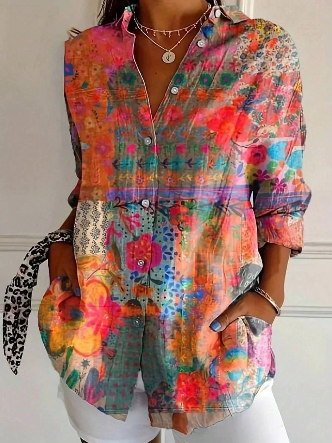 Tzufit - Elegant Long Sleeve With Colorful Pattern Shirt