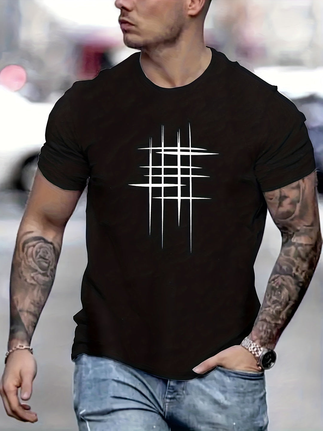 Pantazis - Elegant Round Neck T-Shirt With Graphic Print