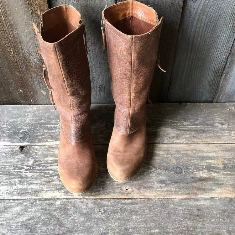 Lulia - Leather Ankle Boots With Side Zipper