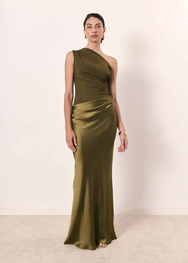 Aleida - One Shoulder Satin Maxi Dress