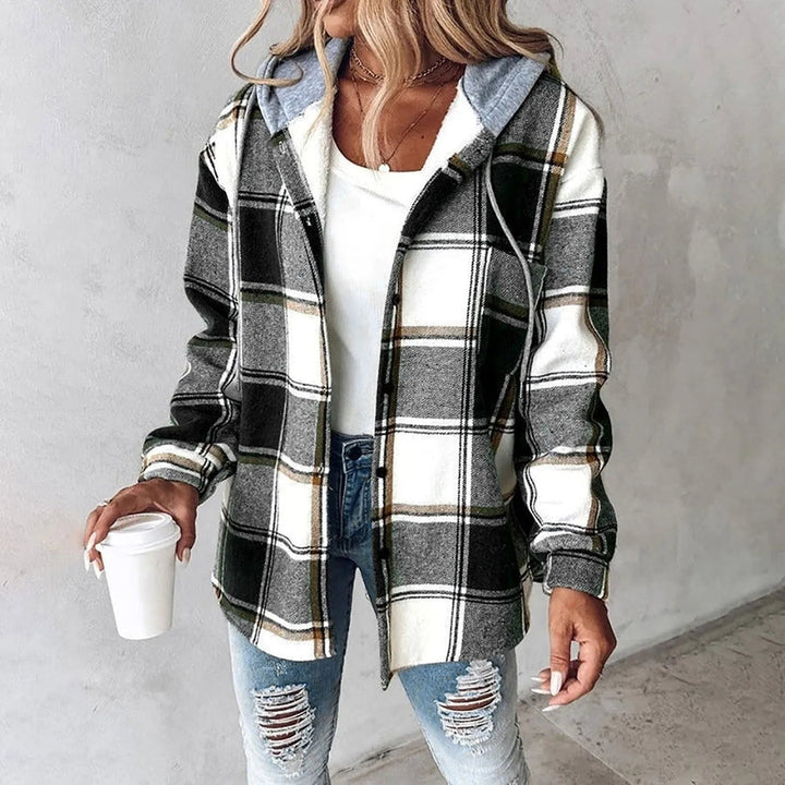 Liene - Hooded Checked Button Up Shirt Jacket