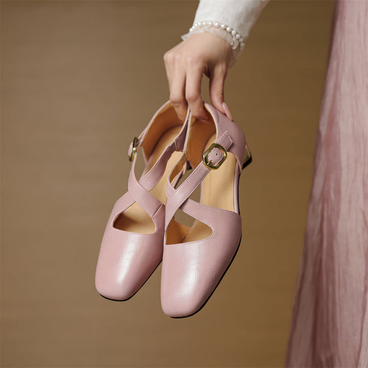 Malena - Leather Cross Strap Shoes
