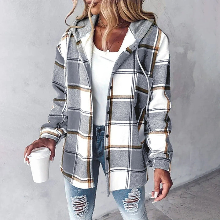 Liene - Hooded Checked Button Up Shirt Jacket