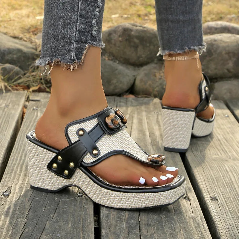 Zesika - Woven Wedge Thong Sandals