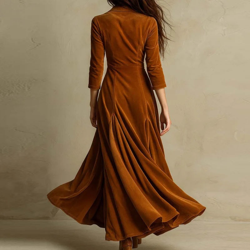 Nyvana - Pleated Button Long Sleeve Maxi Dress