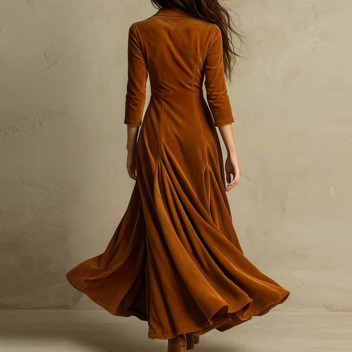 Nyvana - Pleated Button Long Sleeve Maxi Dress