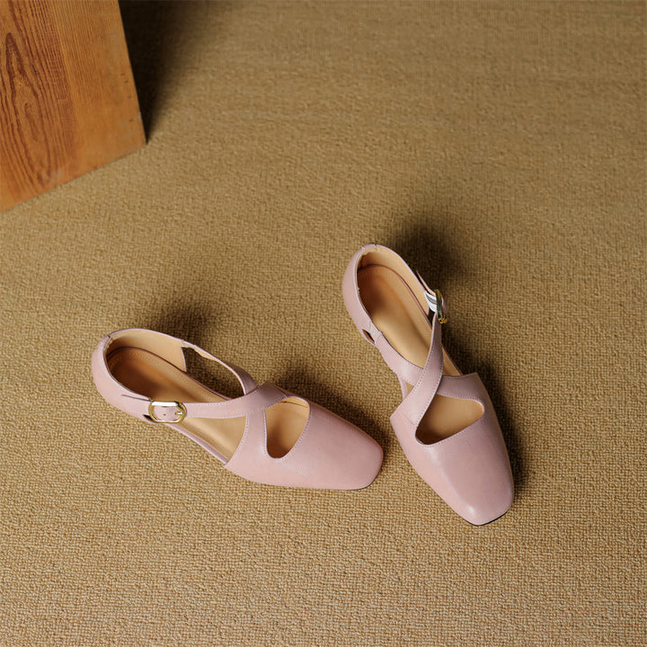 Malena - Leather Cross Strap Shoes