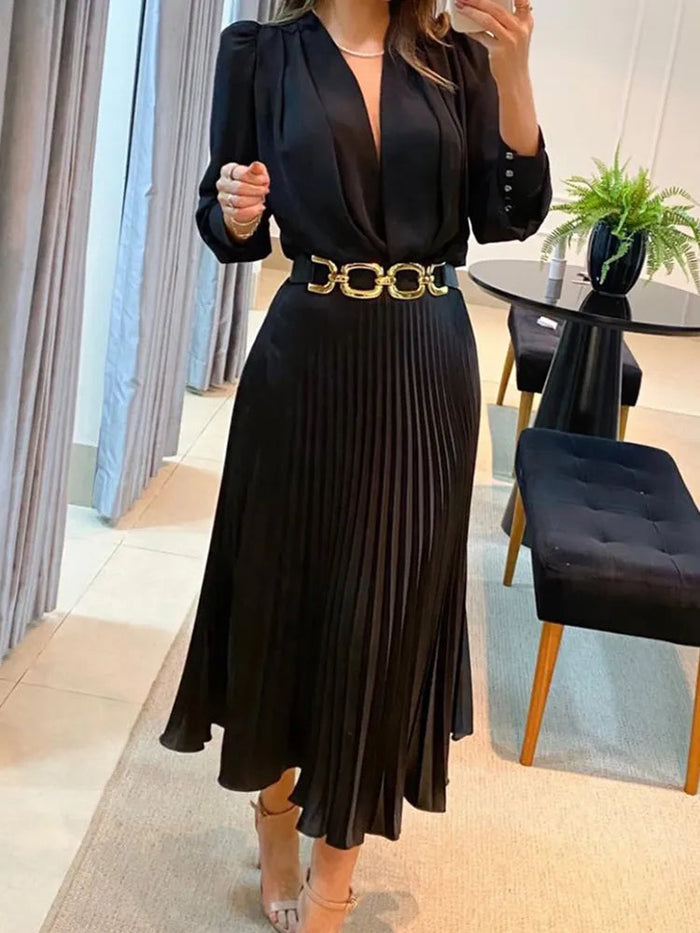 Madilynn -  Pleated Midi Dress with Belt