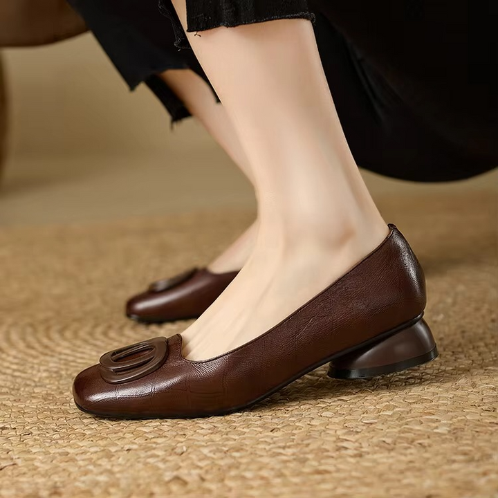 Danique - Square Toe Ballet Flats with Buckle