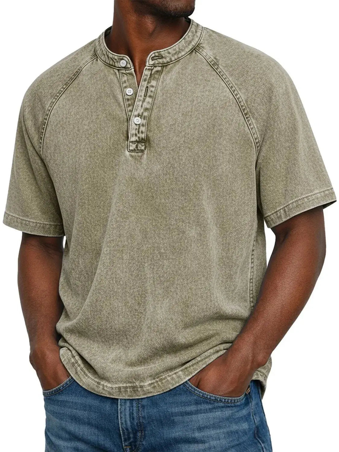 Misael - Vintage Washed Short Sleeve Henley T-Shirt
