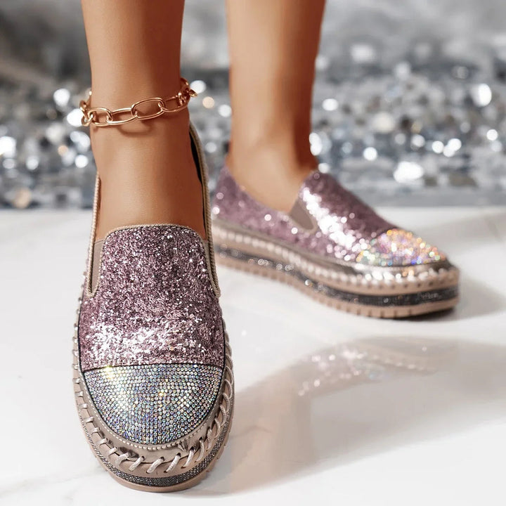 Lizka - Glitter And Rhinestone Platform Loafers