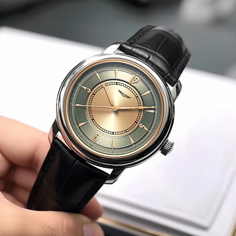 AurexTime - Classic Two Tone Gold Dial Leather Watch